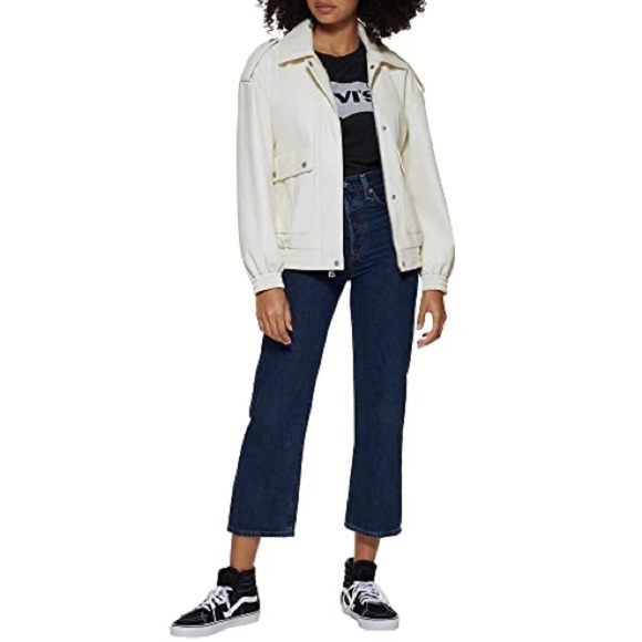 levis faux leather dad bomber jacket in oyster-NWT - Picture 1 of 10